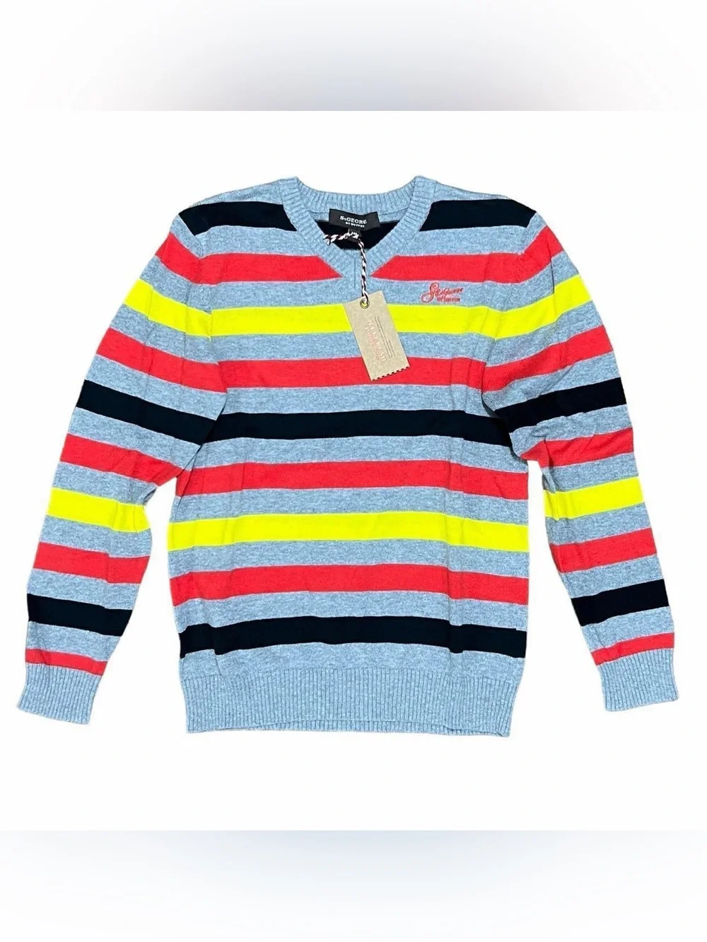 NWT Vintage St. George by Duffer Boys Striped Knit Cotton Sweater Size Age 9-10